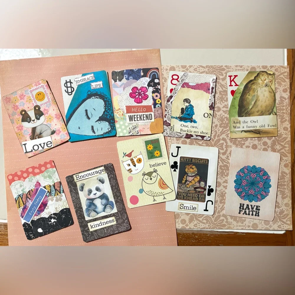 10 Altered Colorful Art Playing Cards